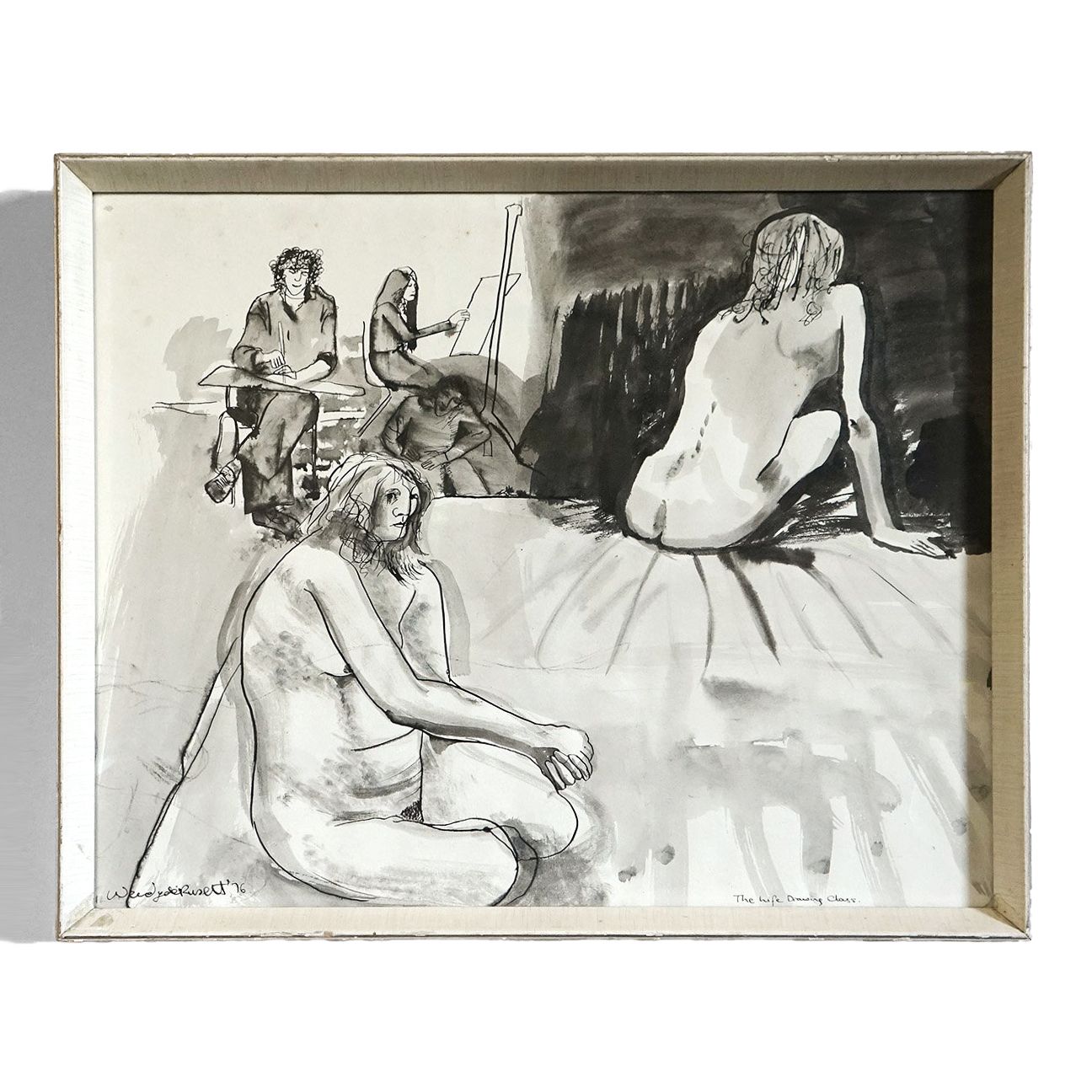 Vintage Original 'Life Drawing' Nude Pen And Ink Wash By Wendy De Rusett, 1970s photo for sale