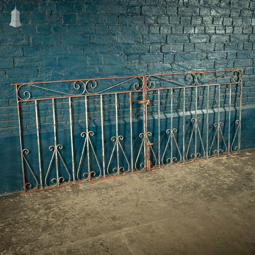 Wrought Iron Driveway Gates, Pair Of 20th C Gates With Distressed Paint Finish photo Home Fixtures