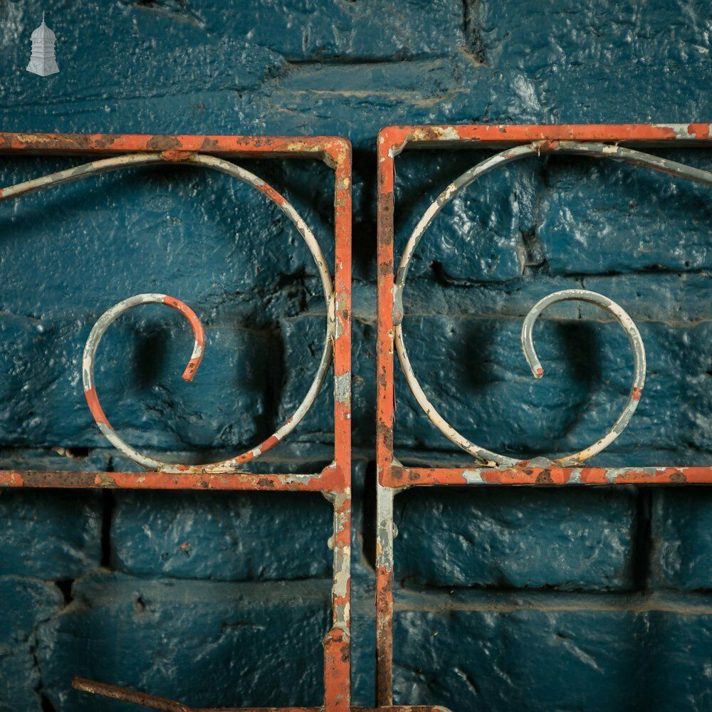 Wrought Iron Driveway Gates, Pair Of 20th C Gates With Distressed Paint Finish photo vinterior