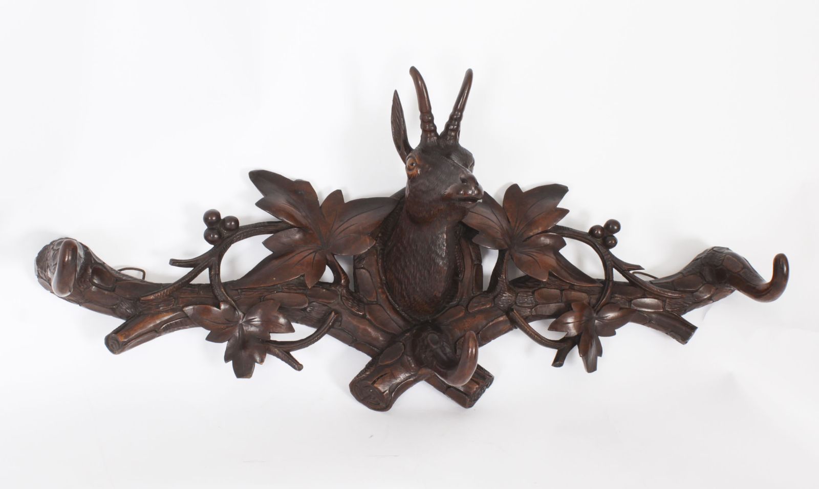 photo vinterior Antique Hand Carved Black Forest Chamois Goat's Head Hat & Coat Rack 19th C