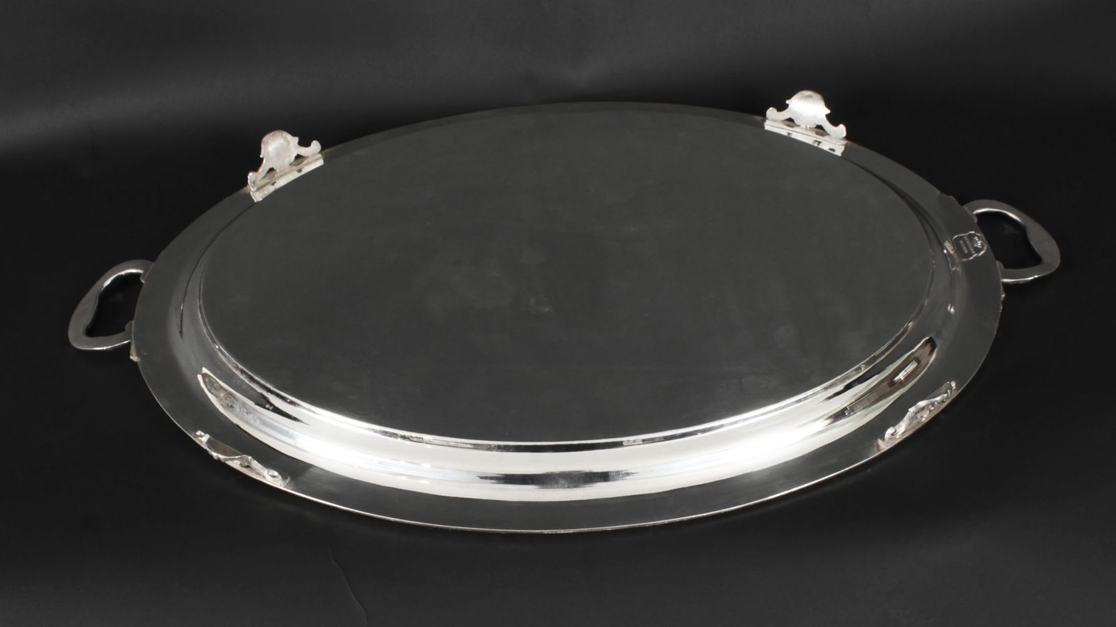 photo for sale Antique Large German Oval Silver Plated Tray Peters Hamburg 19th C