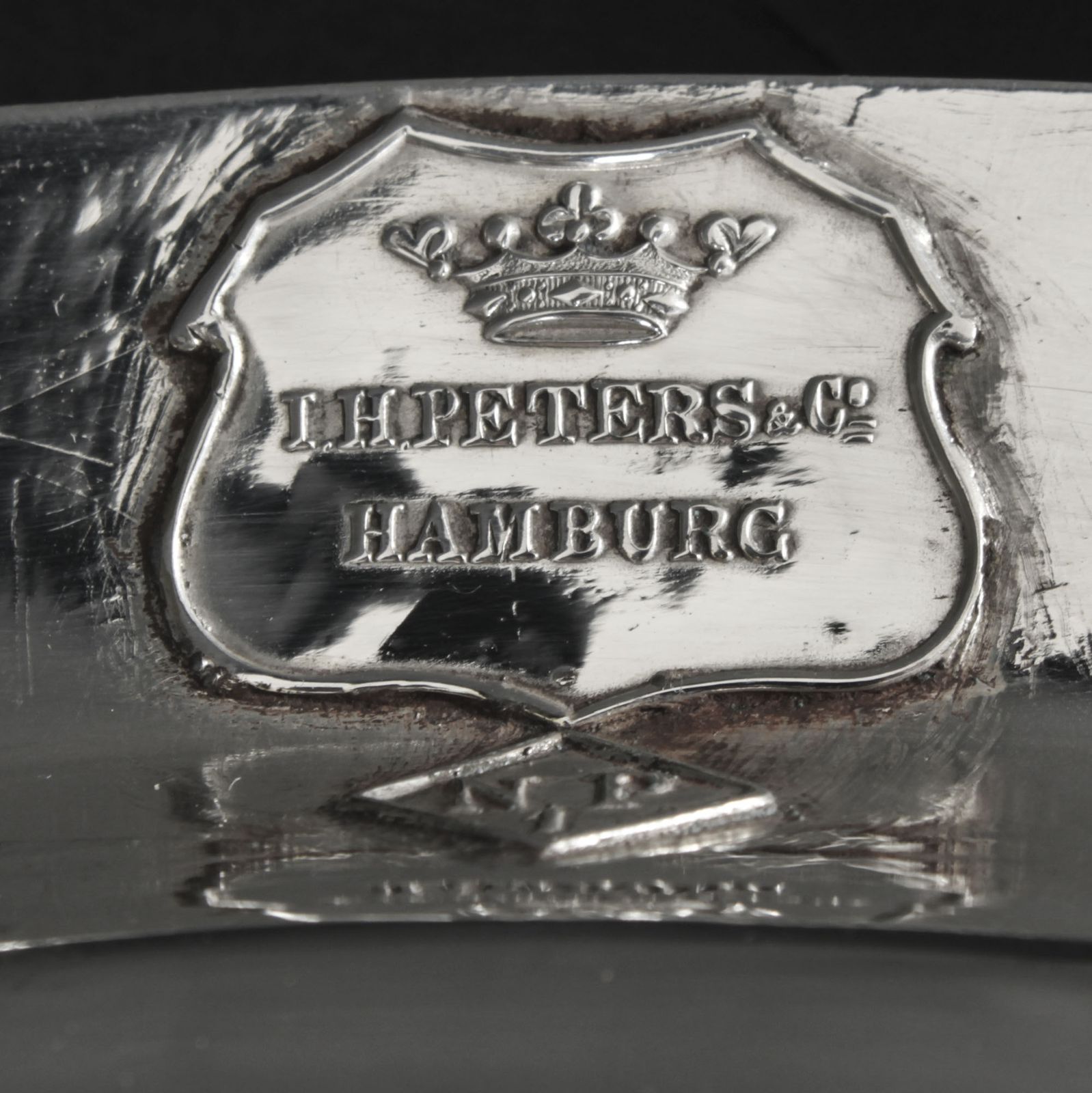 850.0 Antique Large German Oval Silver Plated Tray Peters Hamburg 19th C photo