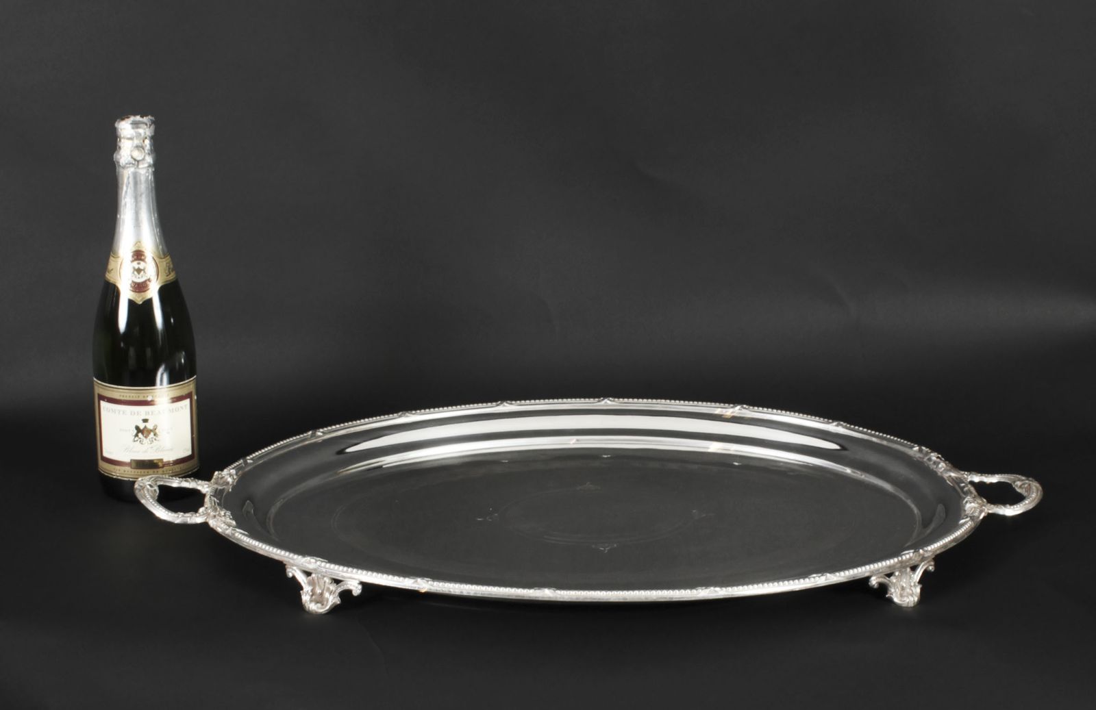 photo vinterior Antique Large German Oval Silver Plated Tray Peters Hamburg 19th C