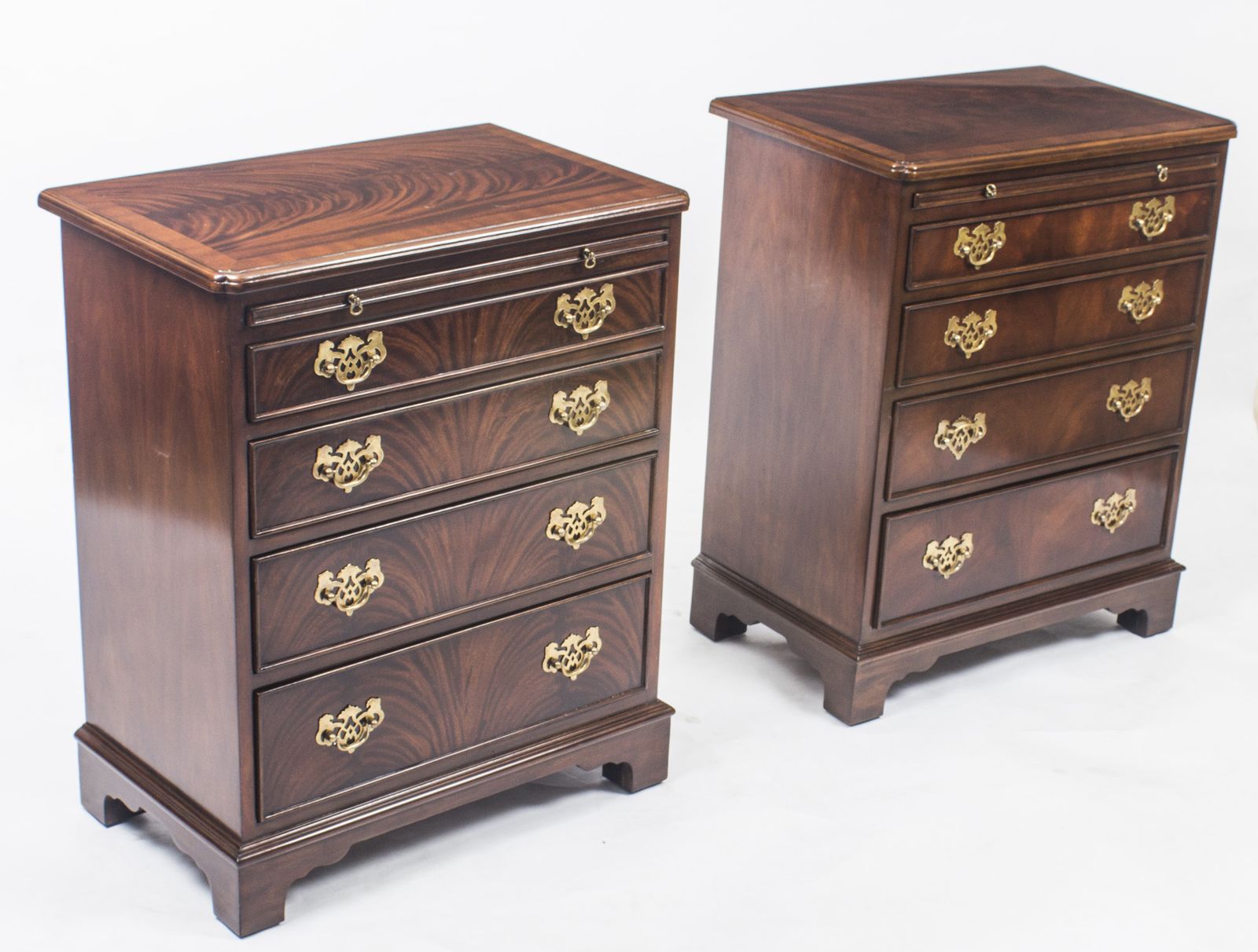 Vintage Pair Of Flame Mahogany Bedside Cabinets With Slides 20th C