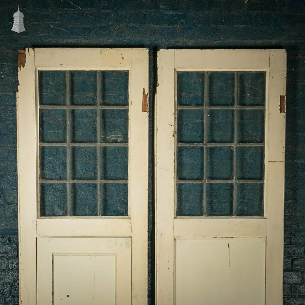 Glazed Room Divider, Leaded Glass With Internal Door And White Painted Finish photo for sale