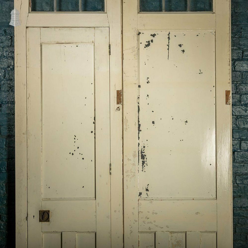 Glazed Room Divider, Leaded Glass With Internal Door And White Painted Finish photo vintage
