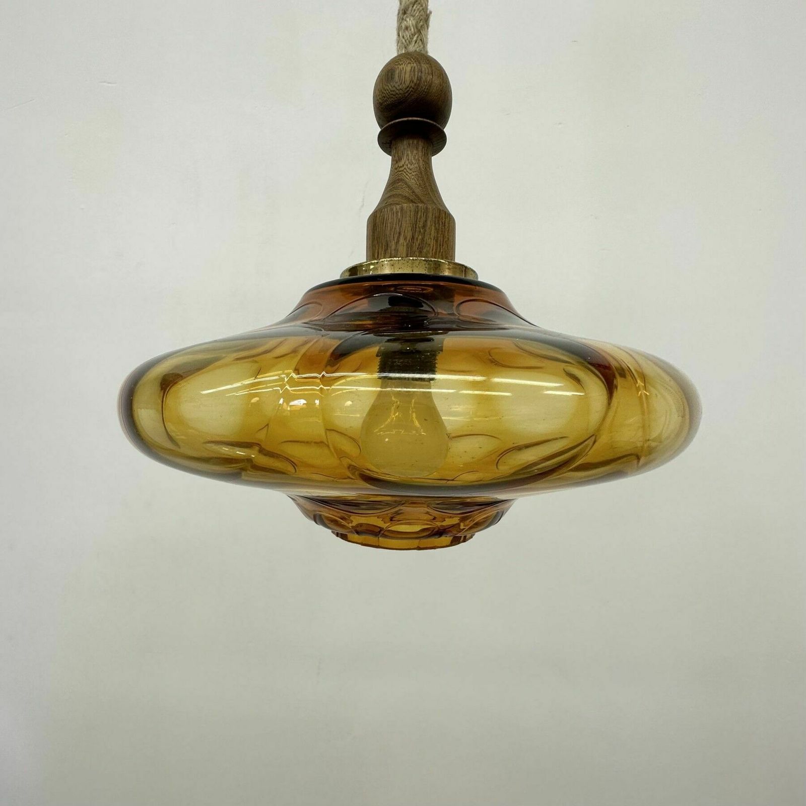 Mid Century Design Glazen Hanglamp, Jaren 1970 photo vintage
