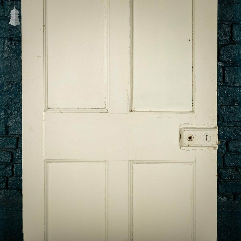 Home Fixtures Pine Panelled Door, Moulded 19th C 4 Panel, White Painted photo