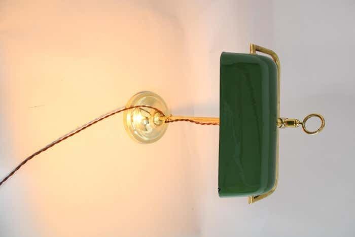1930s Art Deco Brass Banker Table Lamp, Czechoslovakia photo vintage
