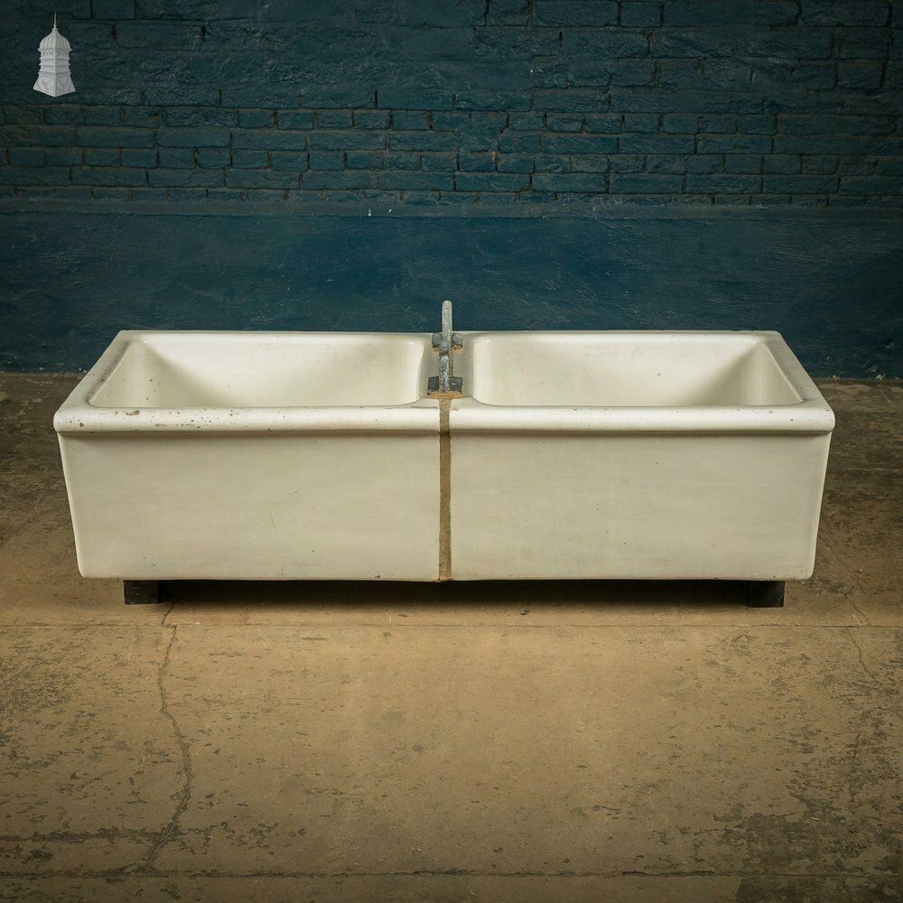Butler Laundry Sinks, Pair Of Belfast Utility Sinks Joined With Sink Top Mangle Clamp Plate photo for sale