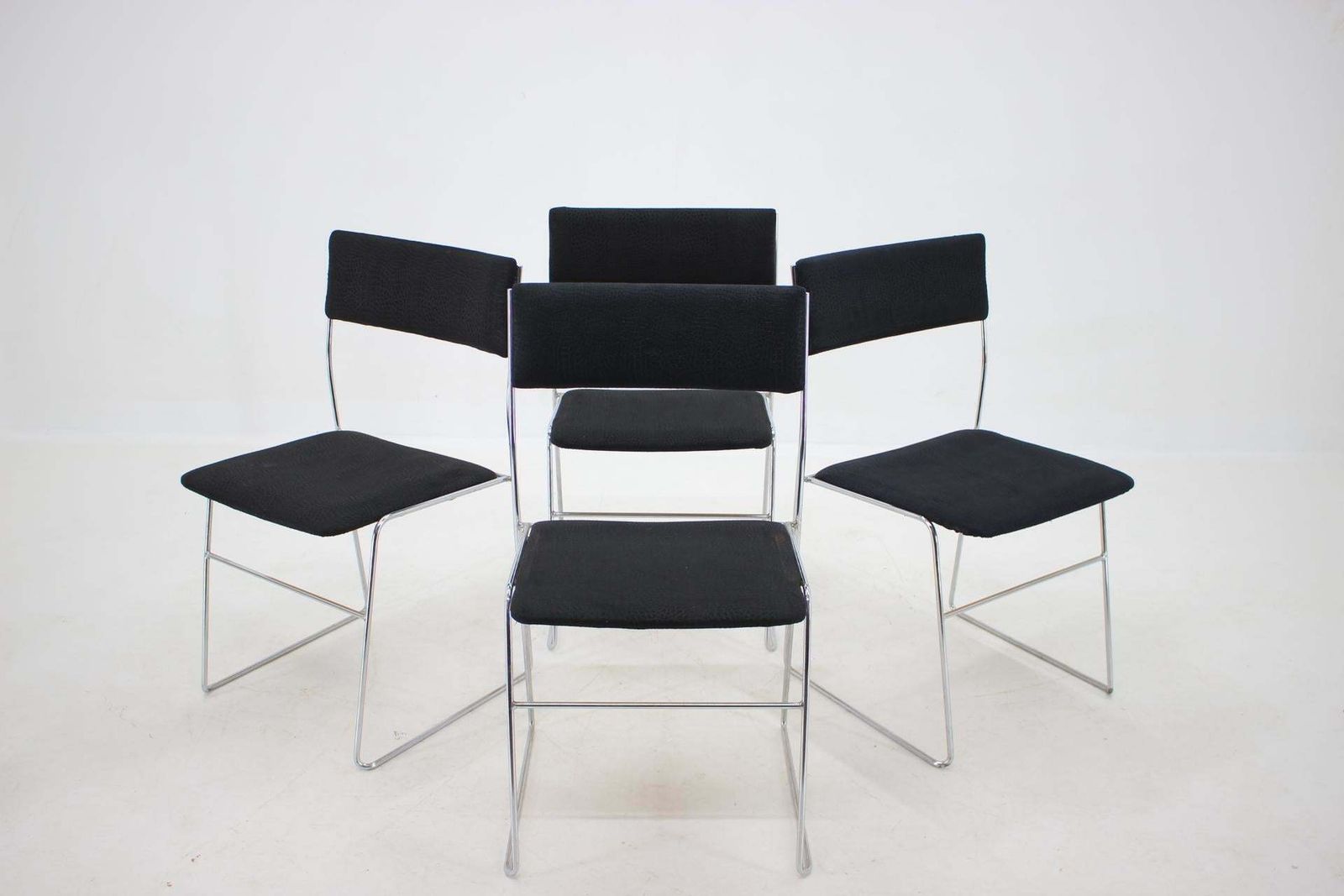 1970s Set Of Four Minimalist Chrome Plated Dining Chairs, Czechoslovakia
