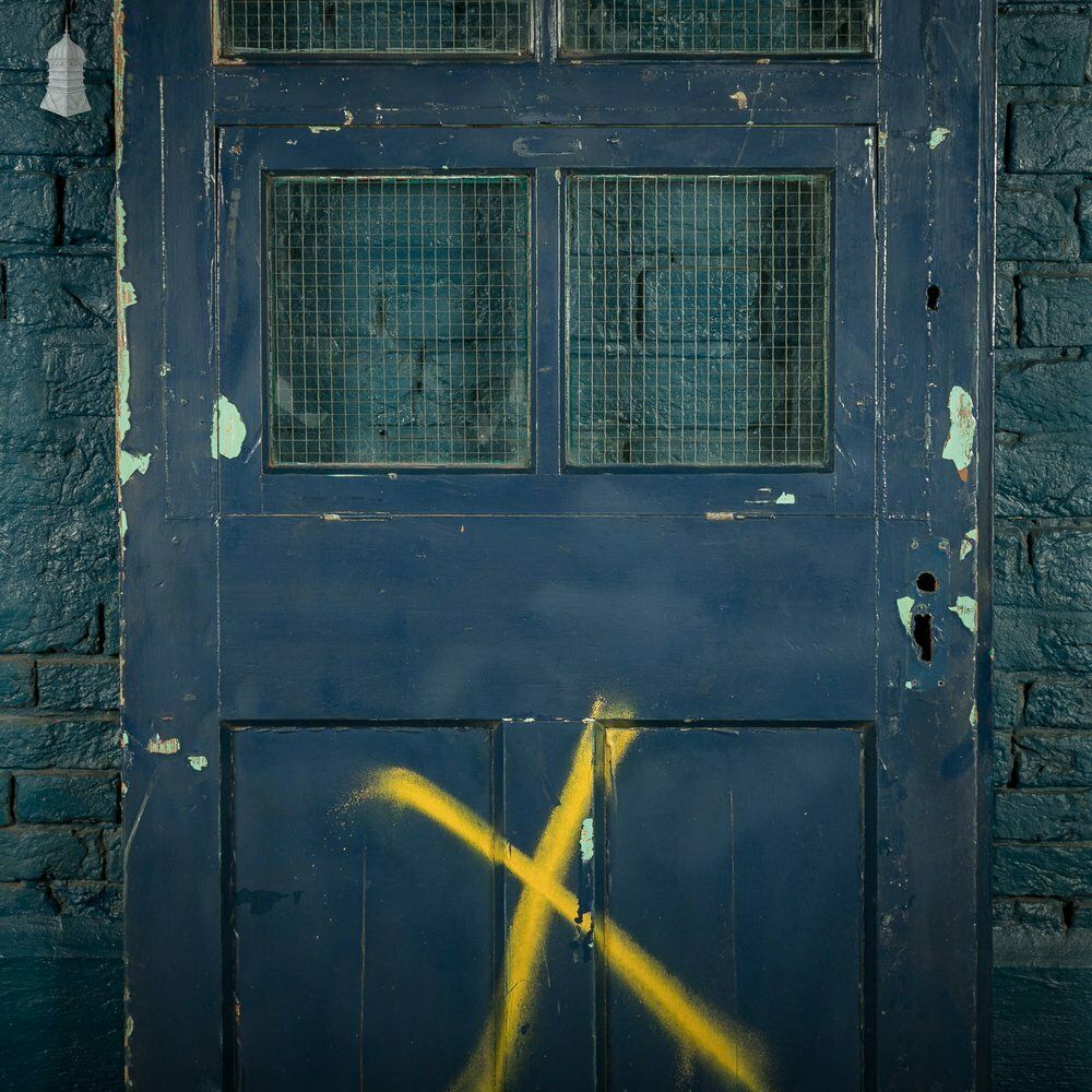 photo for sale Half Glazed Door, Painted Pitch Pine Fitted With Wired Safety Glass