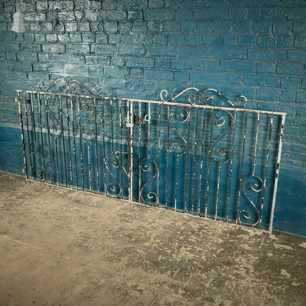 Wrought Iron Driveway Gates, Pair Of 20th C Gates With Distressed Painted Finish photo Home Fixtures