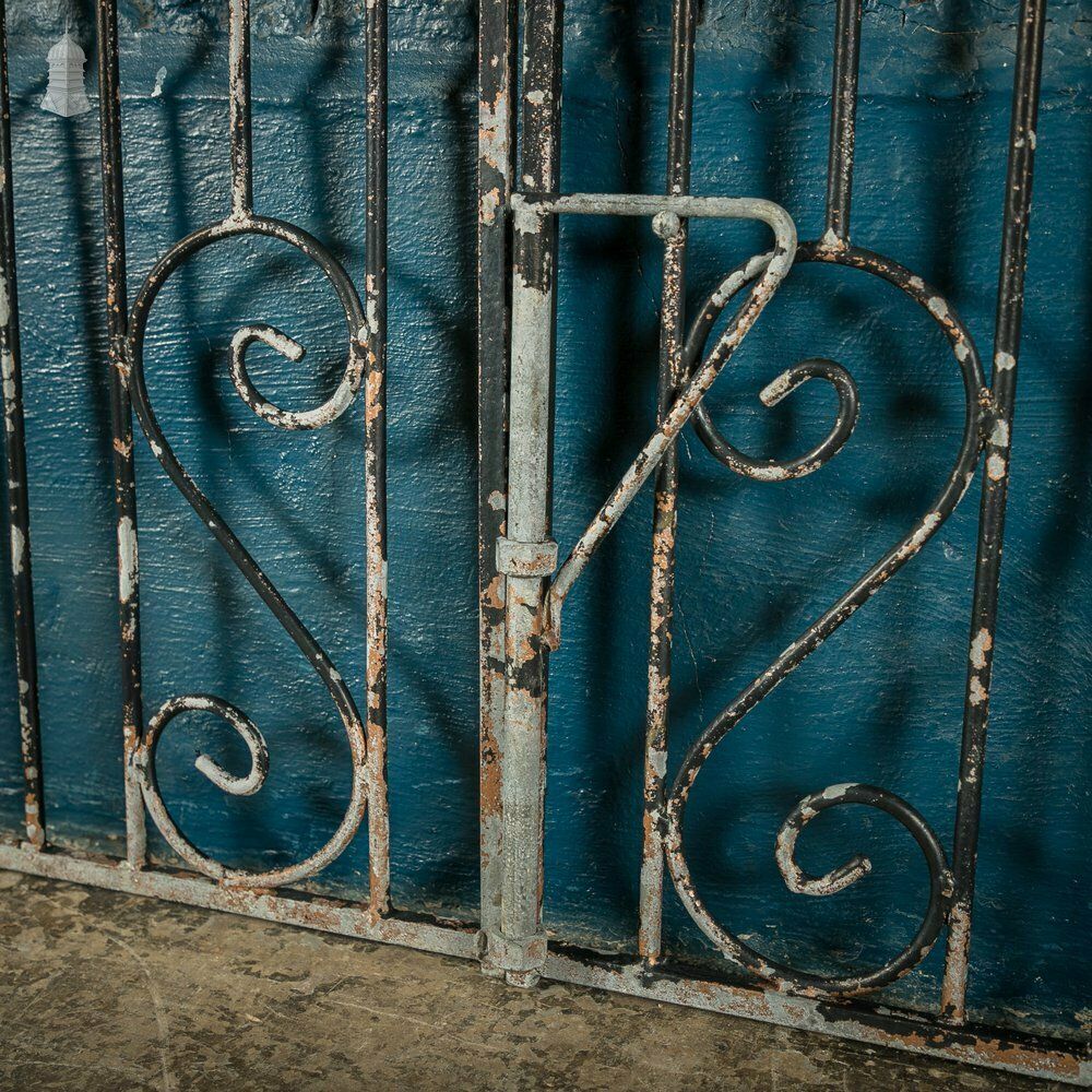 photo vintage Wrought Iron Driveway Gates, Pair Of 20th C Gates With Distressed Painted Finish