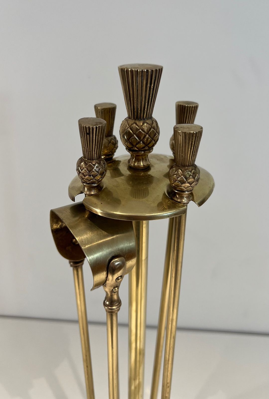 photo vinterior Brass Fire Kit Pineapple Model In The Style Of Maison Jansen