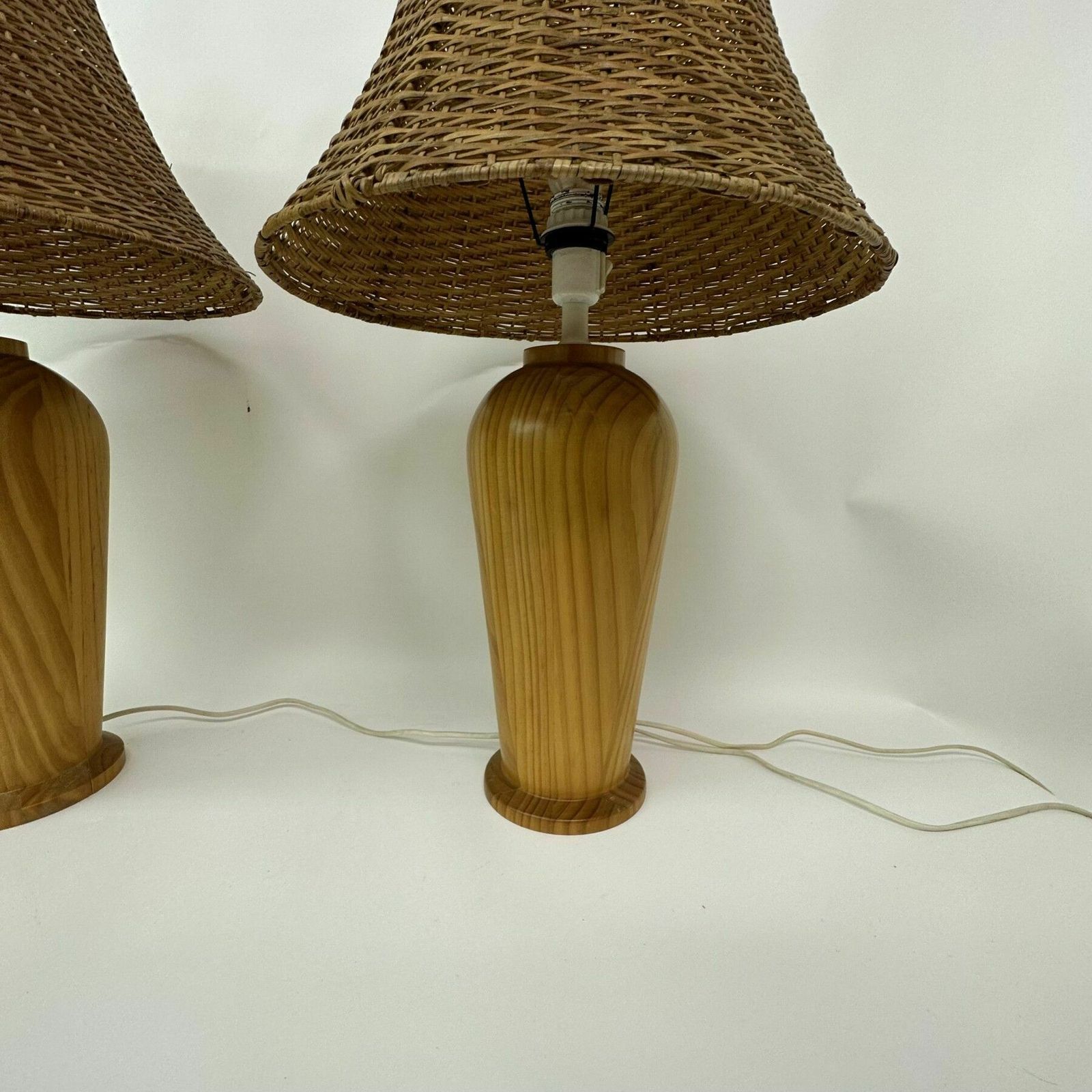 Vintage Ikea Solid Wooden Table Lamps With Rattan Shade , 1980’s photo vinterior