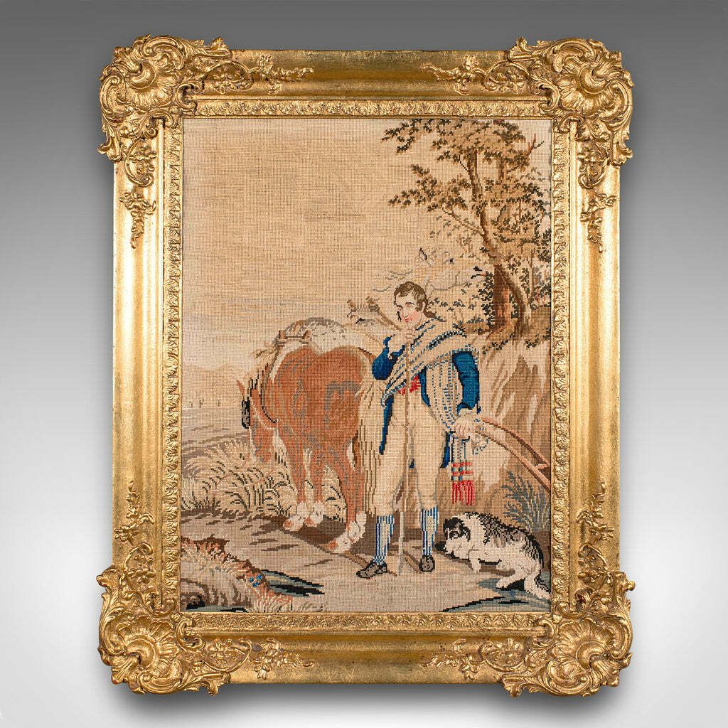 Antique Framed Tapestry, Continental, Needlepoint, Giltwood, Panel, Victorian photo furniture