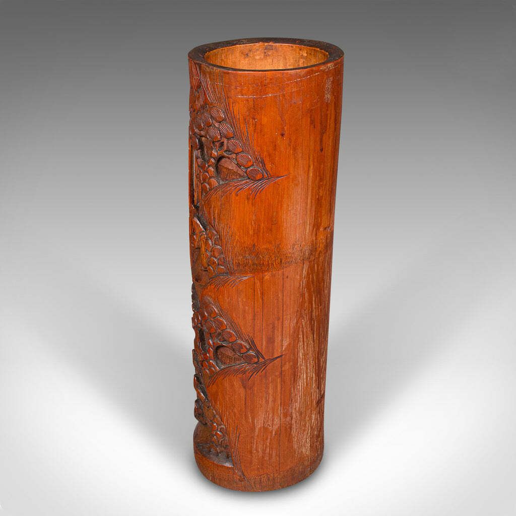 photo for sale Tall Pair Of Antique Brush Pots, Chinese, Bamboo, Bitong, Flower Vase, Victorian