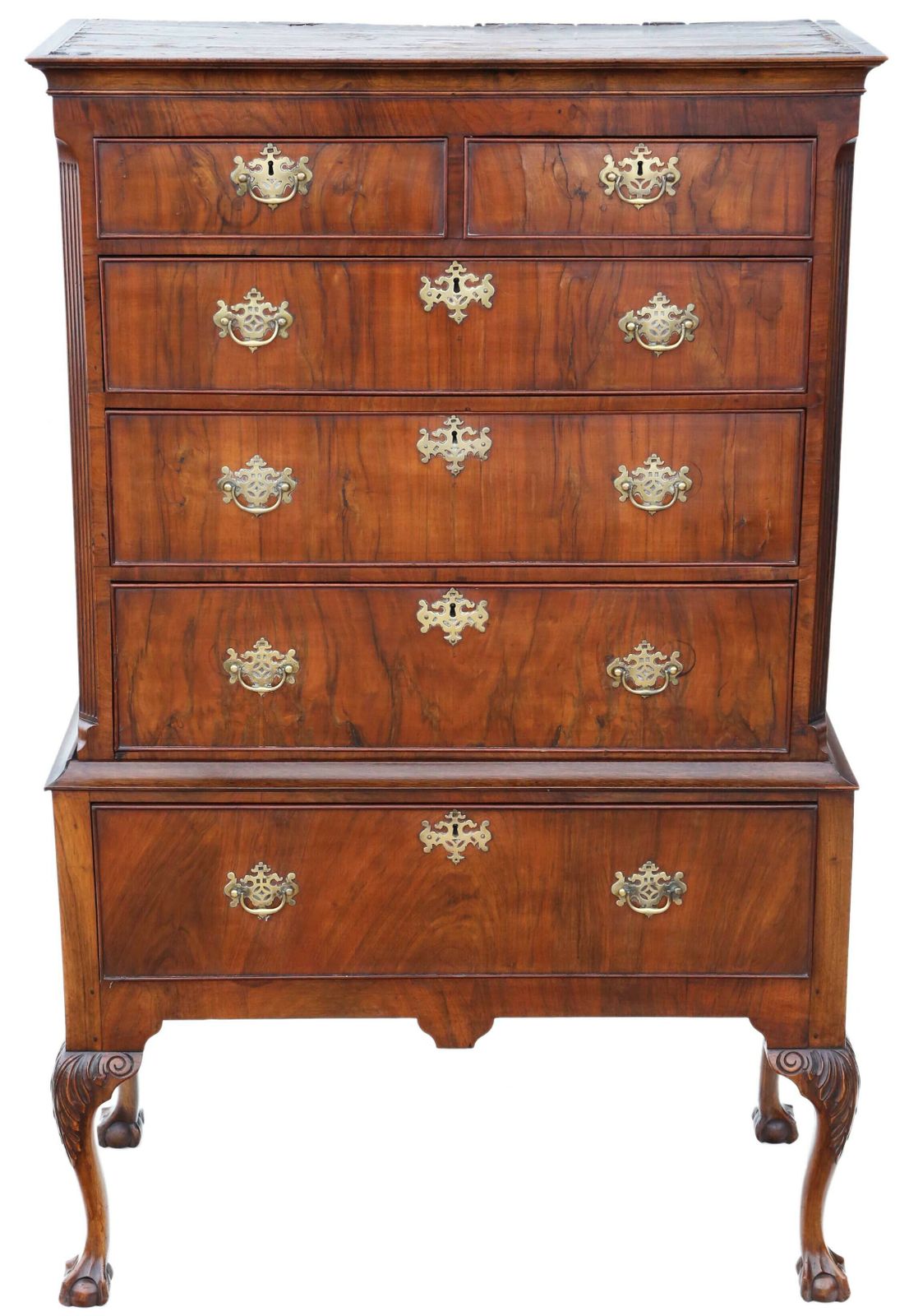 Antique Georgian Figured Walnut Chest Of Drawers On Stand, Dating From The 18th Century And Later