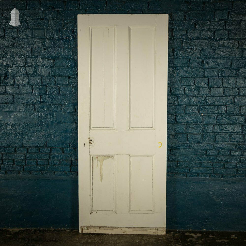 photo for sale Pine Panelled Door, Moulded 4 Panel Victorian, White Painted Finish