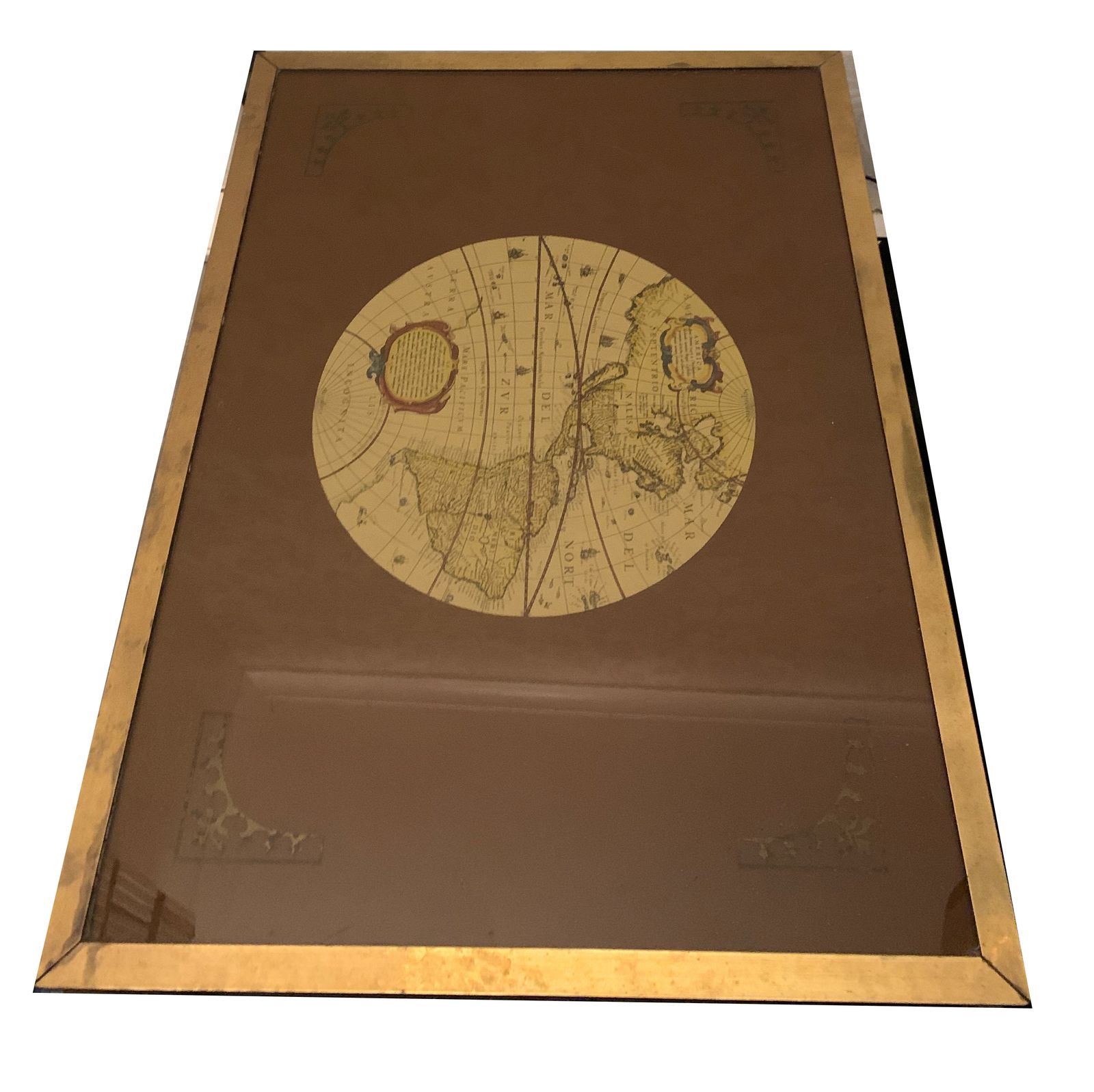 Kennedy For Harrods Brass Bound Military Campaign Nesting Tables With Glazed Tops Depicting Antiquarian Maps Of The World Ol photo for sale