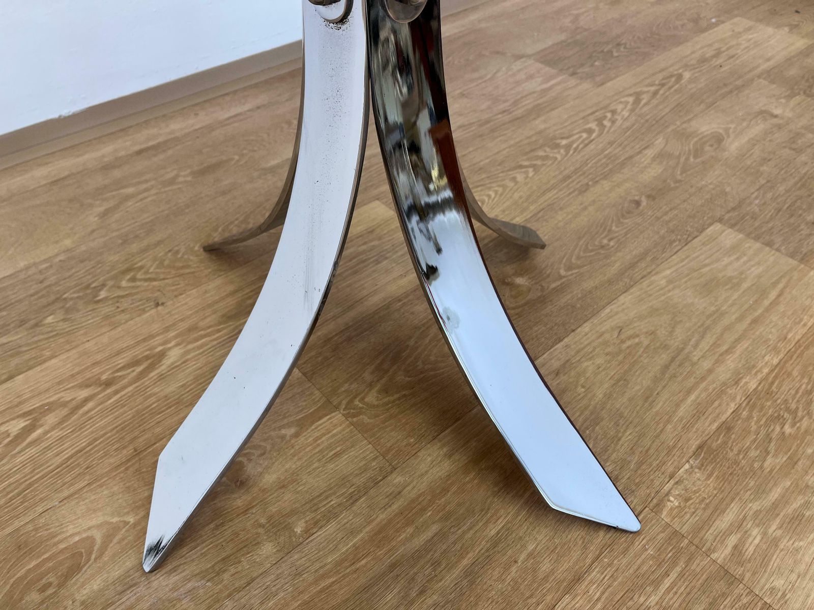 1970s Mid Century Steel Chrome And Smoked Glass Dining Table photo for sale