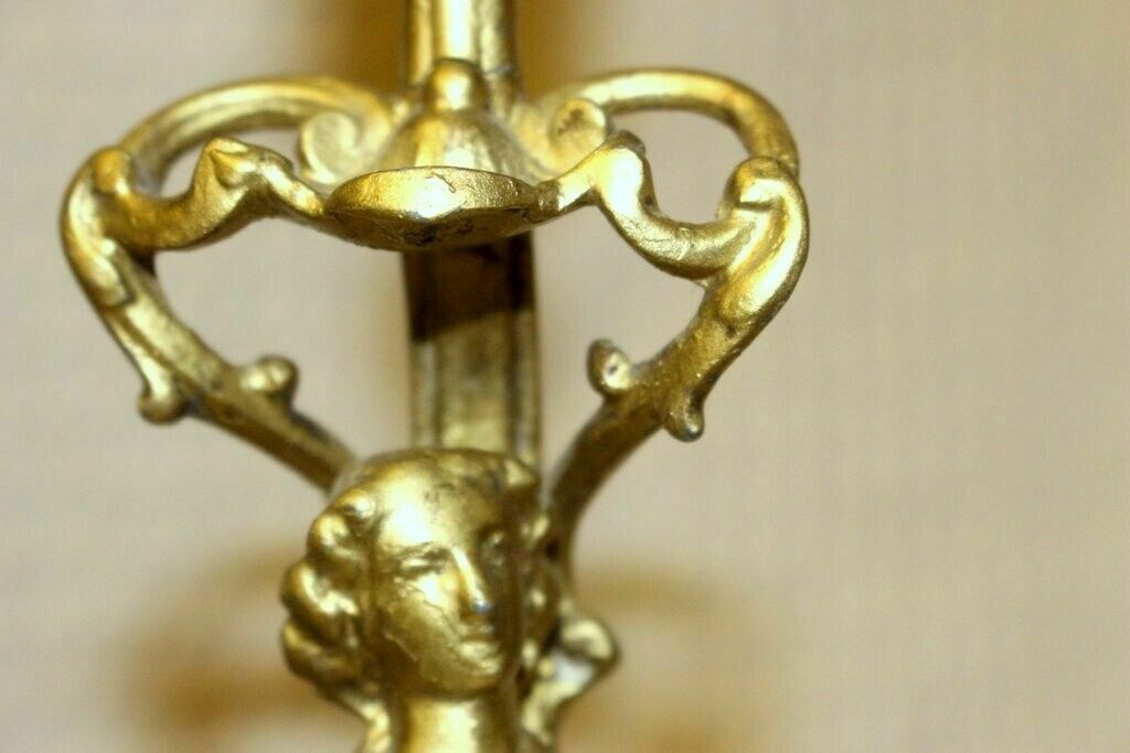Antique Old Brass Napoleon III 171 Lsf Lady Figure Candle Holder photo vinterior