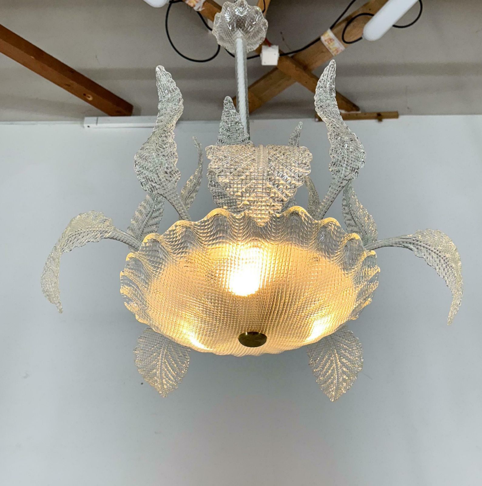 1950's Barovier & Toso Murano Glass And Brass Chandelier photo Lighting