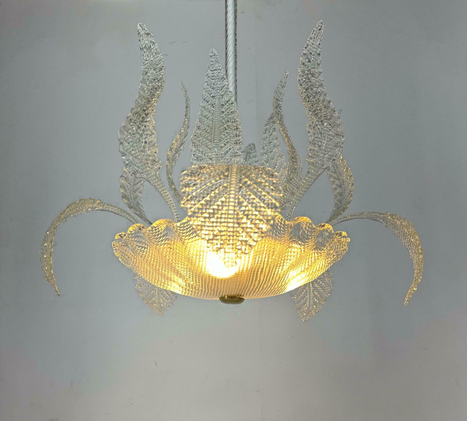 Lighting 1950's Barovier & Toso Murano Glass And Brass Chandelier photo