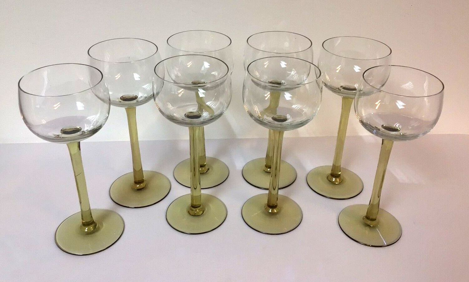 Vintage 1970s Set Of 8 Yellow Stemmed Tall Hock Wine Glasses photo for sale