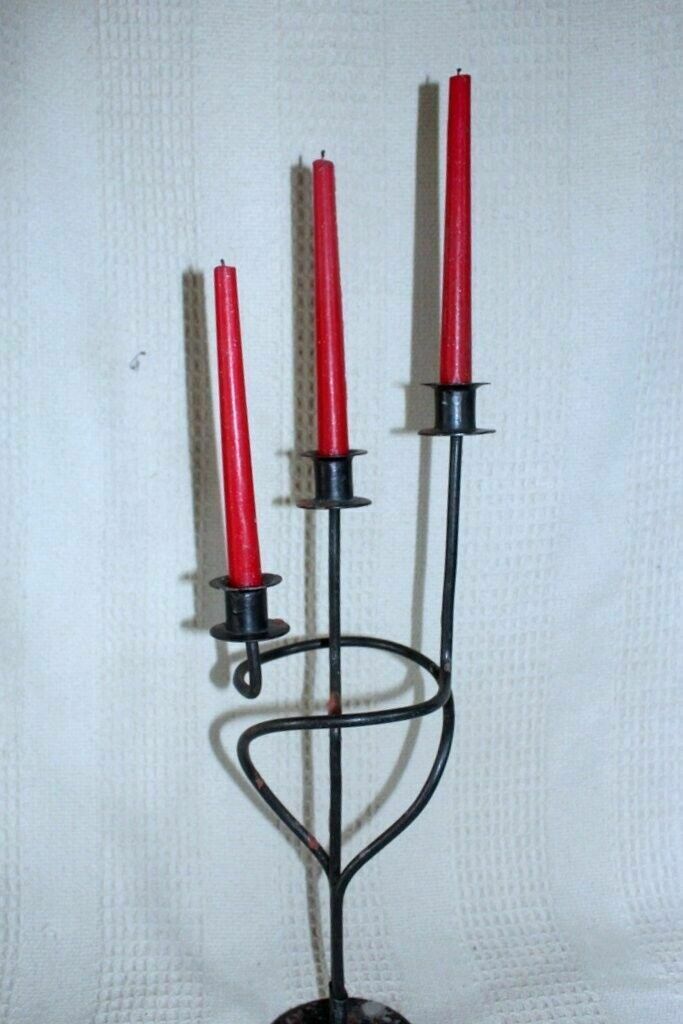 Antique Unique Wrought Iron Candle Holder Chateau Design Triple Candle Handmade