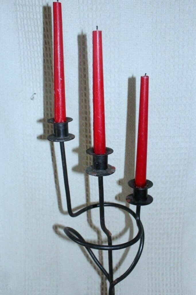 Antique Unique Wrought Iron Candle Holder Chateau Design Triple Candle Handmade photo 129.0