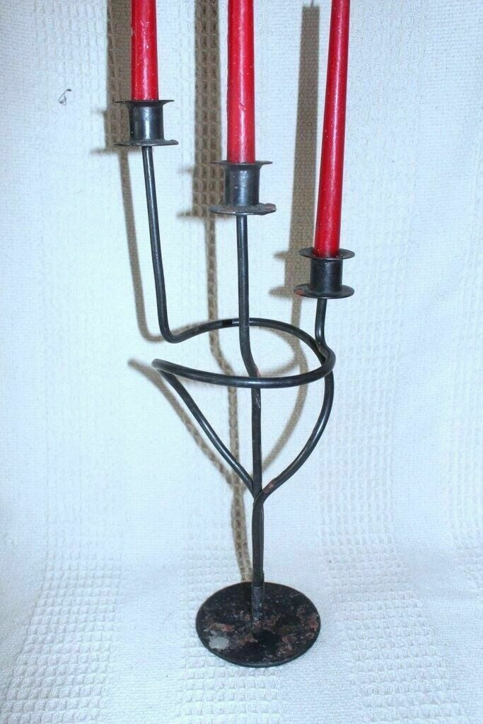 Antique Unique Wrought Iron Candle Holder Chateau Design Triple Candle Handmade photo vinterior