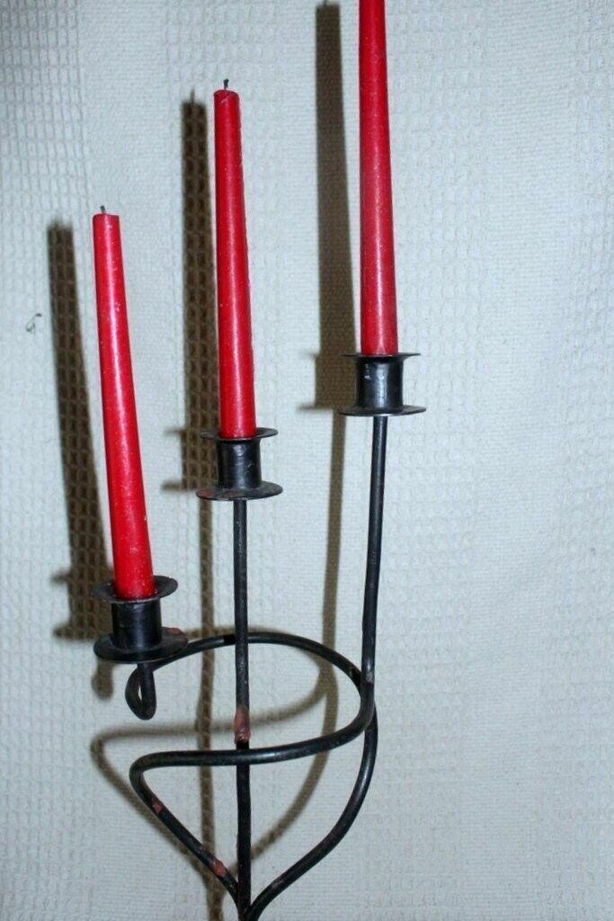 Home Decor Antique Unique Wrought Iron Candle Holder Chateau Design Triple Candle Handmade photo