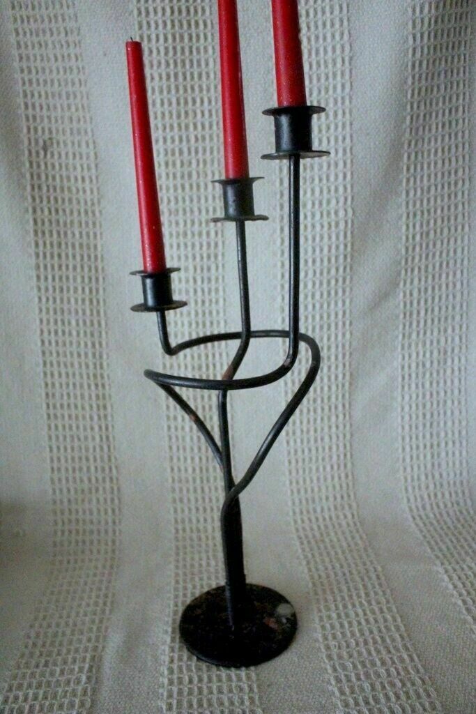 photo vinterior Antique Unique Wrought Iron Candle Holder Chateau Design Triple Candle Handmade