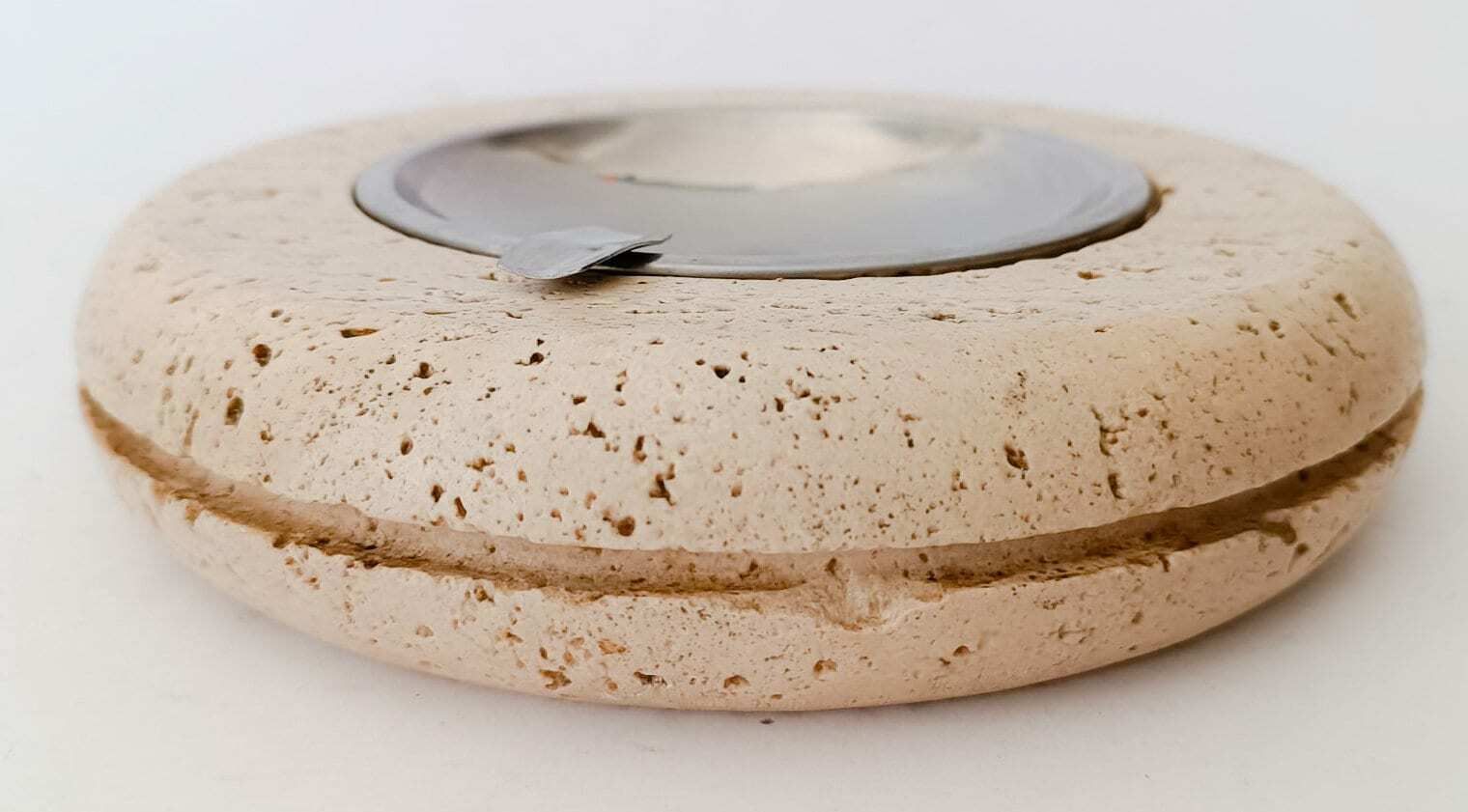Marble Art Ashtray In Travertine And Round Steel Vintage Space Age Design 70s Ashtray photo 154.0