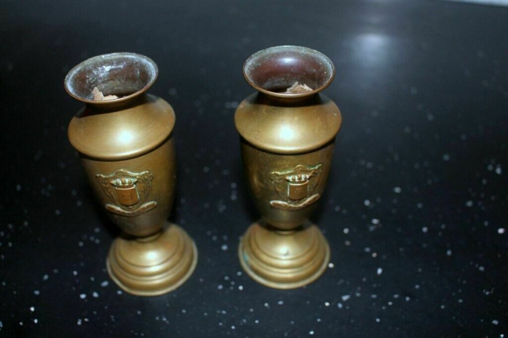photo furniture French Vtg Pair Of Brass Petite Vase Urn Royal Malines Candleholder + Candles