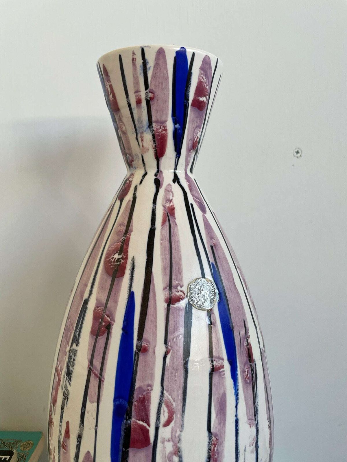 Norwegian Mid Century 1950s Vase By Krakeroy Keramikk Lilac And Blue Abstract Colour Way 362 Model photo Home Decor