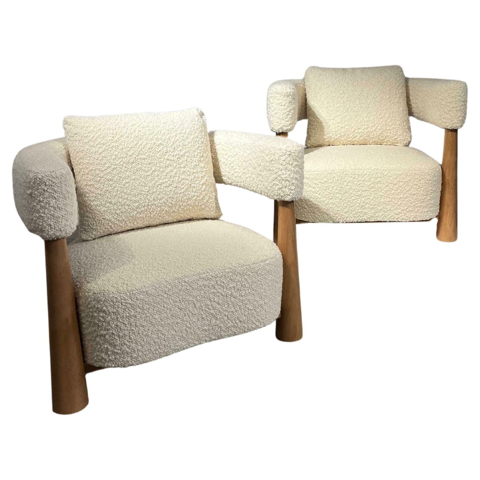 Pair Of Armchairs In Tulle And Light Wood
