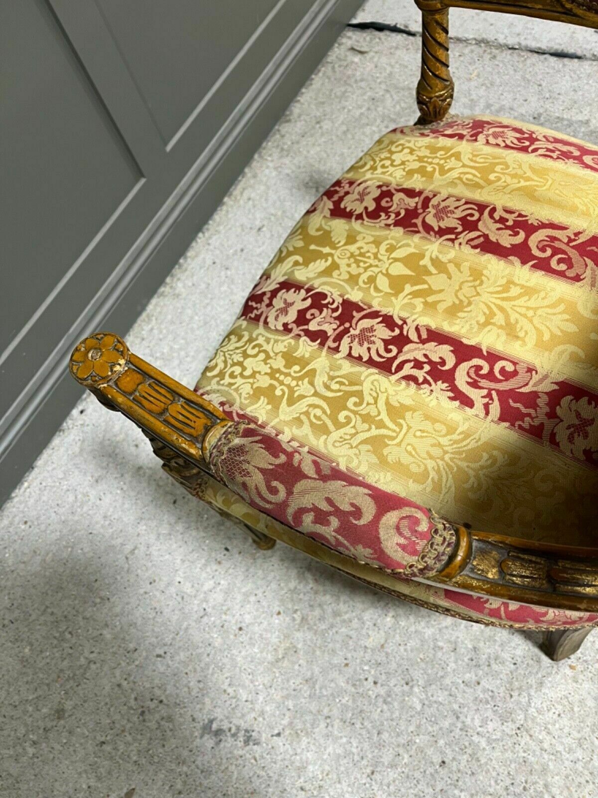 195.0 French Salon Chair Antique Style Armchair Carved Gilt Wood Frame photo