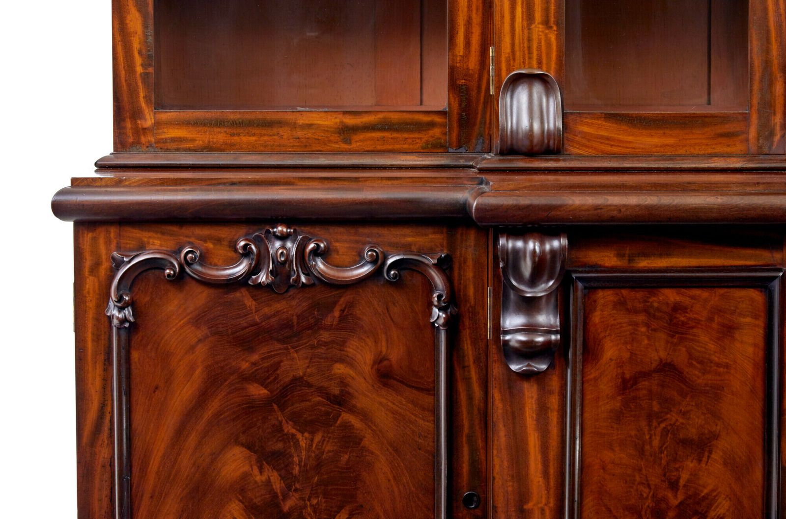 photo furniture Early Victorian 19th Century Flame Mahogany Breakfront Bookcase