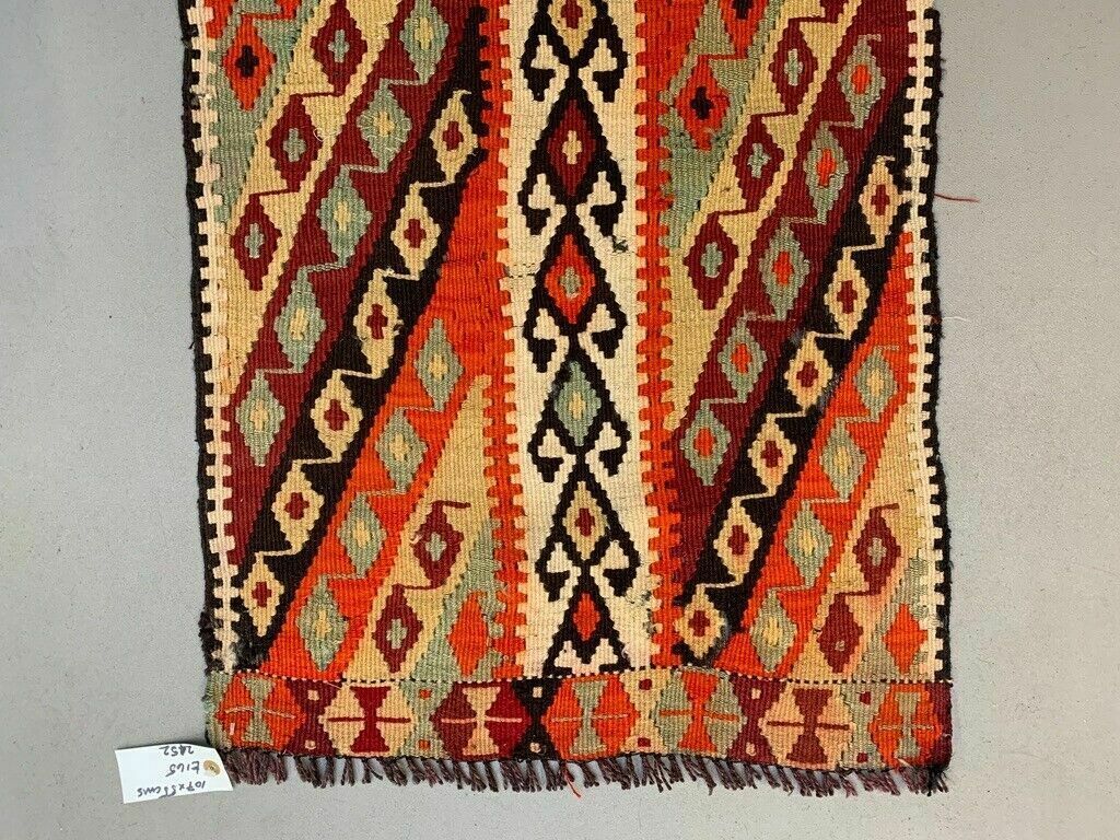 Vintage Turkish Mini Kilim 107x55 Cm Wool Small Kelim Runner, Shabby Chic photo 165.0