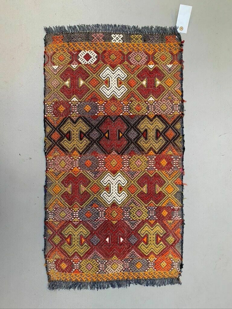 Vintage Turkish Mini Kilim 87x47 Cm Wool Small Kelim Runner, Shabby Chic