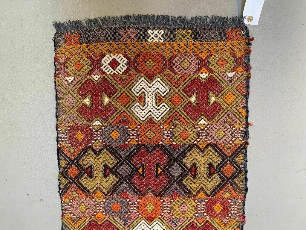 Vintage Turkish Mini Kilim 87x47 Cm Wool Small Kelim Runner, Shabby Chic photo Textiles