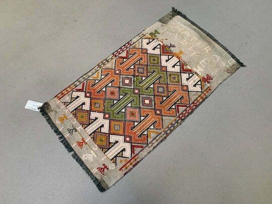 Vintage Turkish Mini Kilim 92x50 Cm Wool Small Kelim Runner, Shabby Chic photo for sale