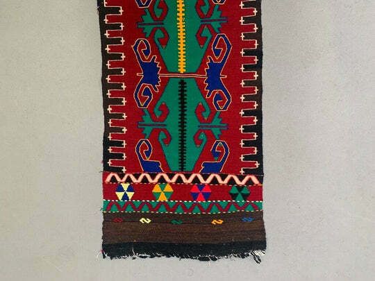 Vintage Turkish Mini Kilim 114x47 Cm Wool Small Kelim Runner, Shabby Chic photo 165.0