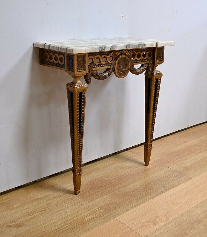Small Carved Wood Wall Console, Louis XVI Style, Napoleon III Period Mid 19th Century photo for sale