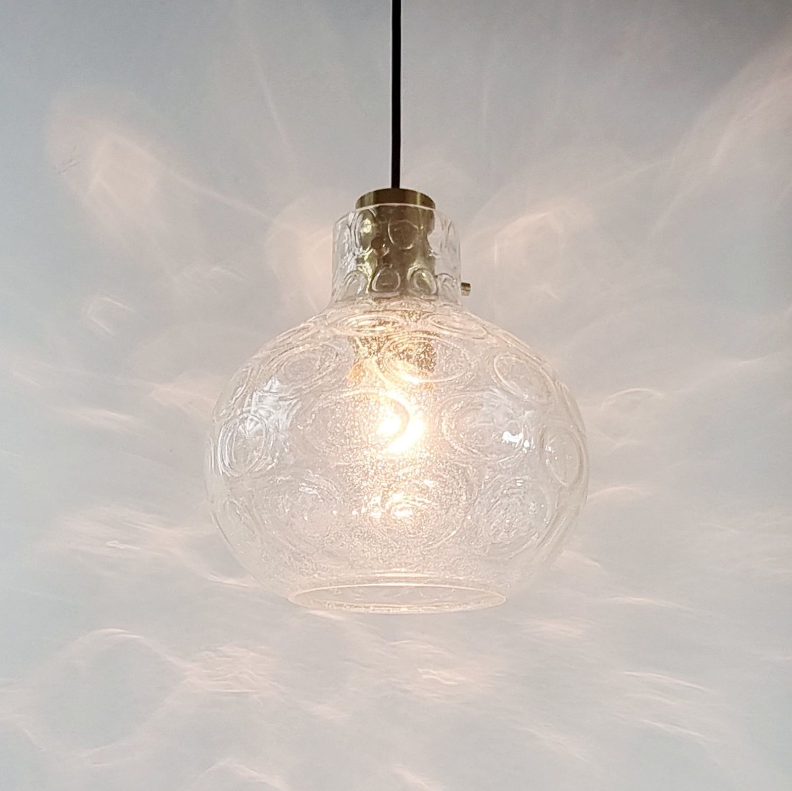 Mid Century Bubble Glass & Brass Pendant By Helena Tynell For Limburg, Germany, 1960s photo vinterior