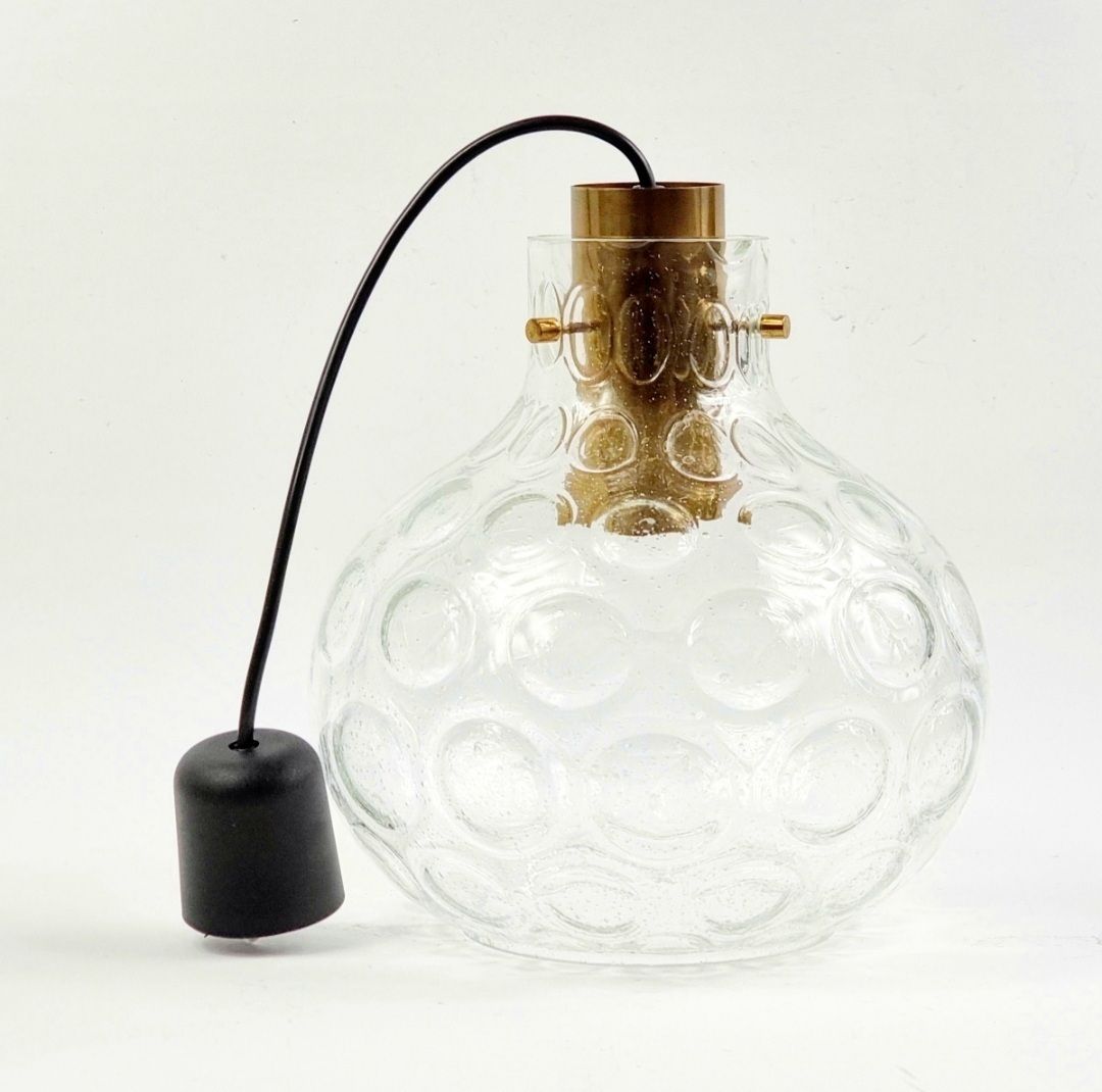 Mid Century Bubble Glass & Brass Pendant By Helena Tynell For Limburg, Germany, 1960s photo vintage
