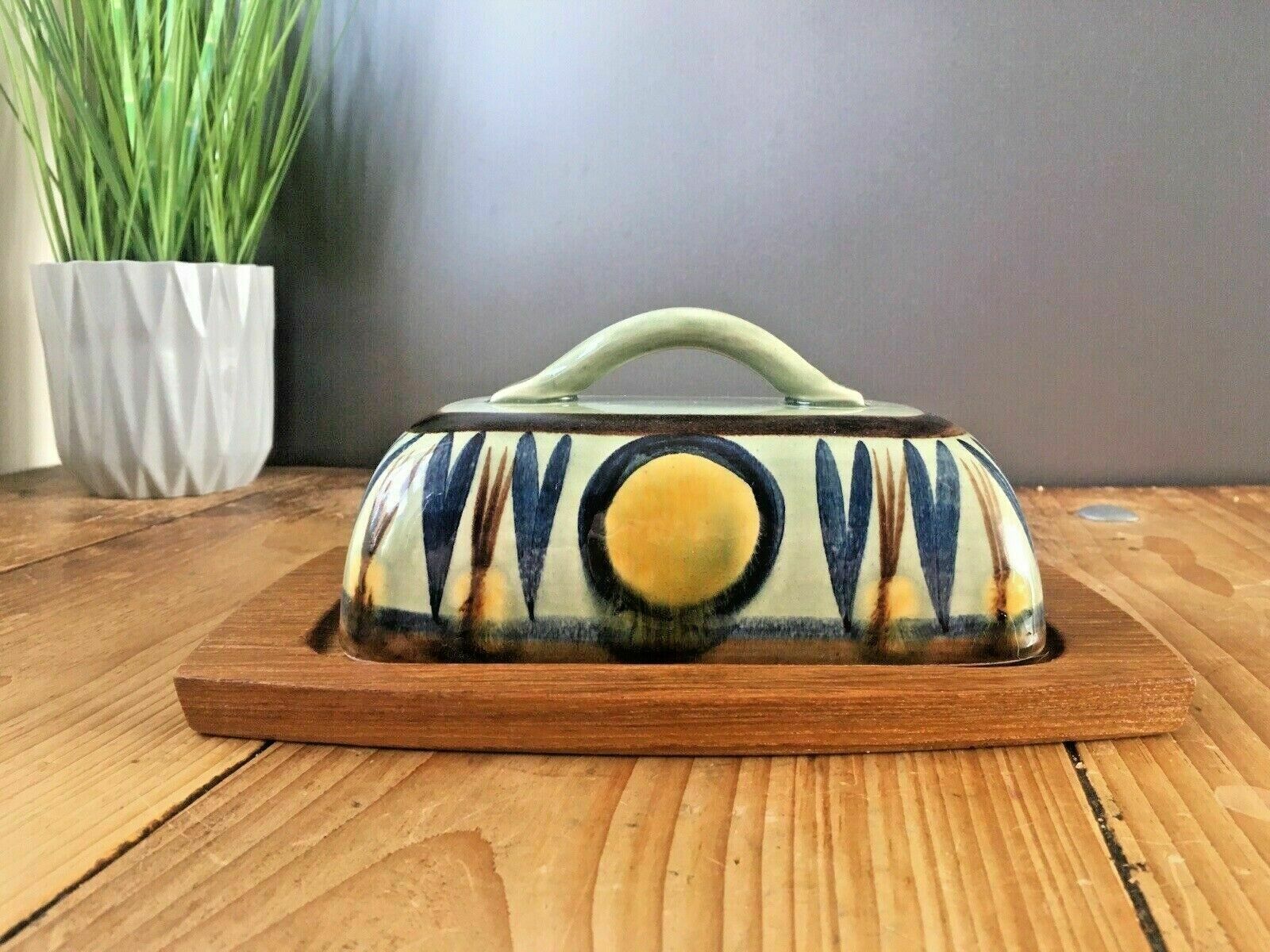 Mid Century 60s Scandinavian Studio Faience Pottery Cheese Butter Dish Lid Cover photo furniture